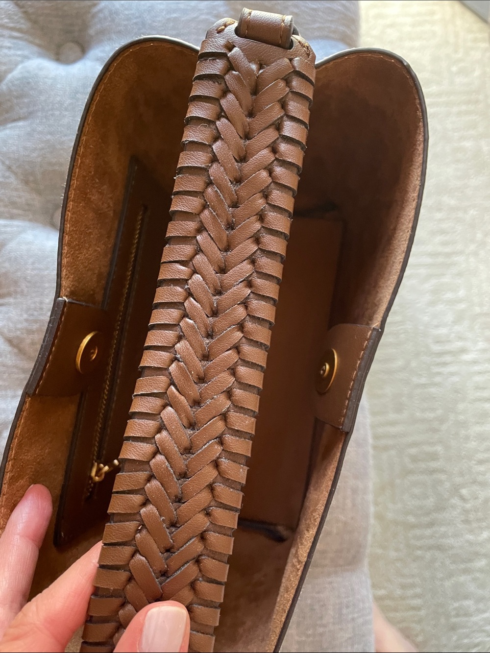 Zara Cream and Brown Woven-Handle Bag - Picture 8 of 9